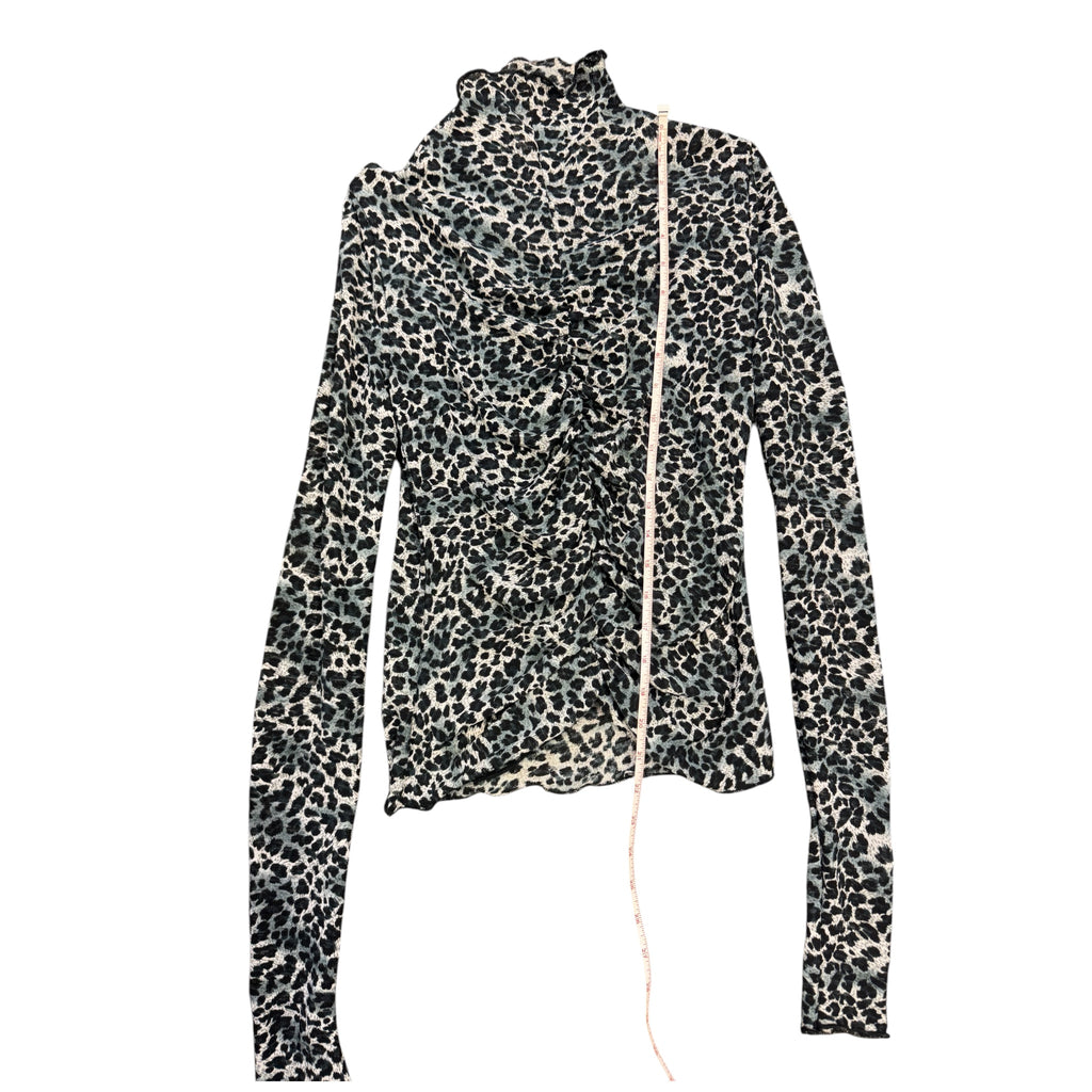 Wishlist Cream & Sage Green Sheer Leopard Print Long Sleeve Top Size Small - RF