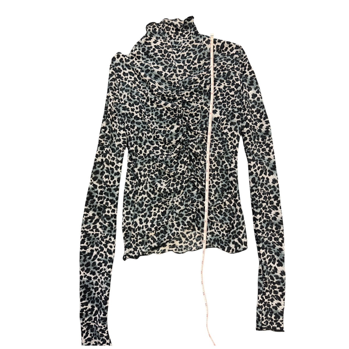 Wishlist Cream & Sage Green Sheer Leopard Print Long Sleeve Top Size Small - RF