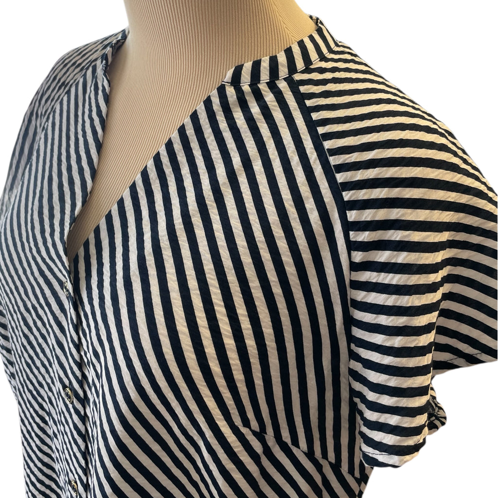 Liz Claiborne Navy & White Striped Button Front Blouse Size S - RF