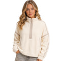 Ivory Contrast Trim Half Zip Fleece Pullover