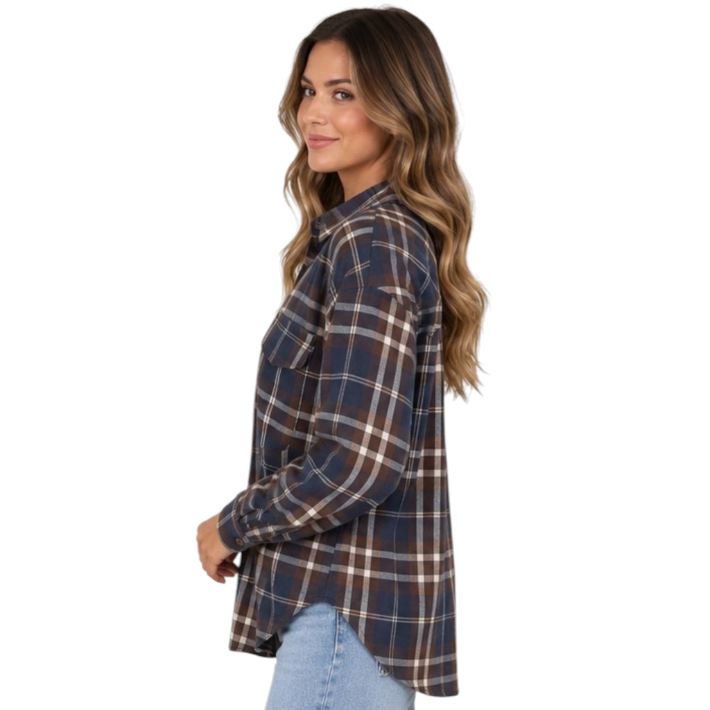 Navy Multi Button Down Flannel