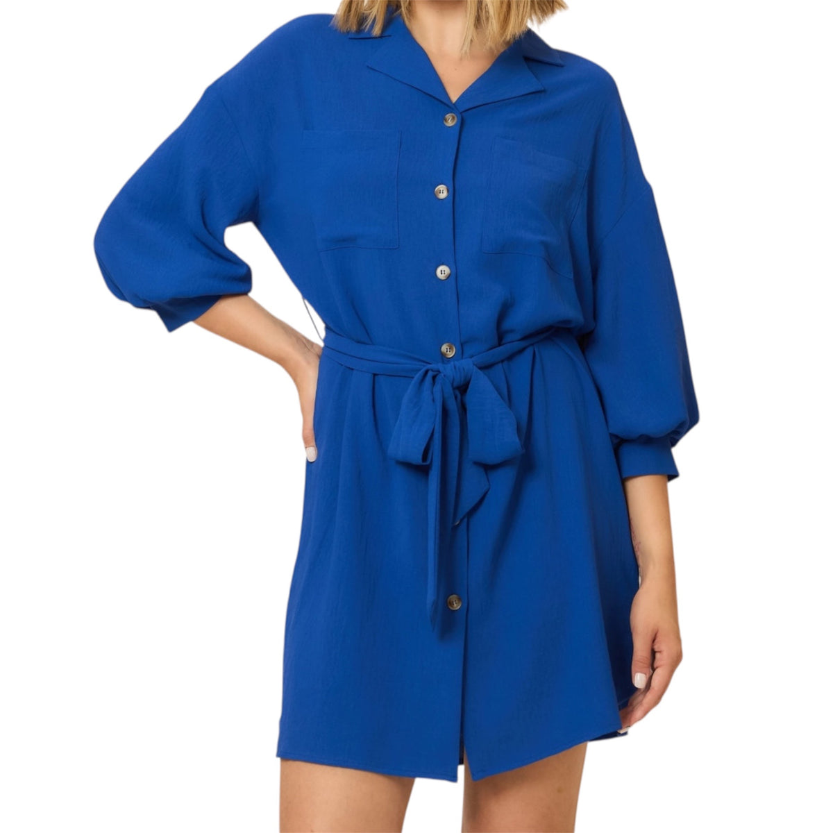 Cobalt Button Front Mini Dress