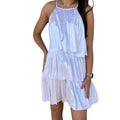 White Casual Solid Fold Pleated Halter Dress