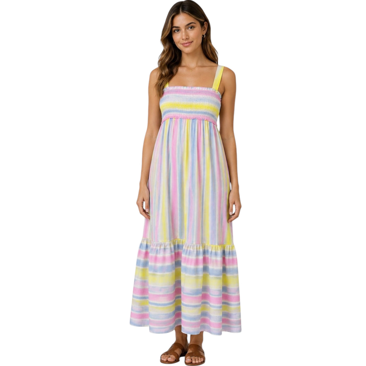 Sunrise Pastel Stripe Smocked Maxi Dress