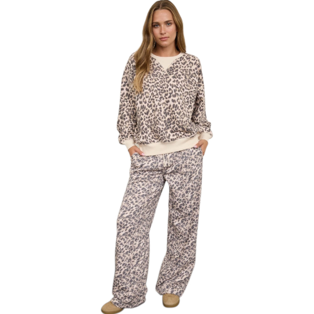Cream Multi Leopard Wide Leg Lounge Pants
