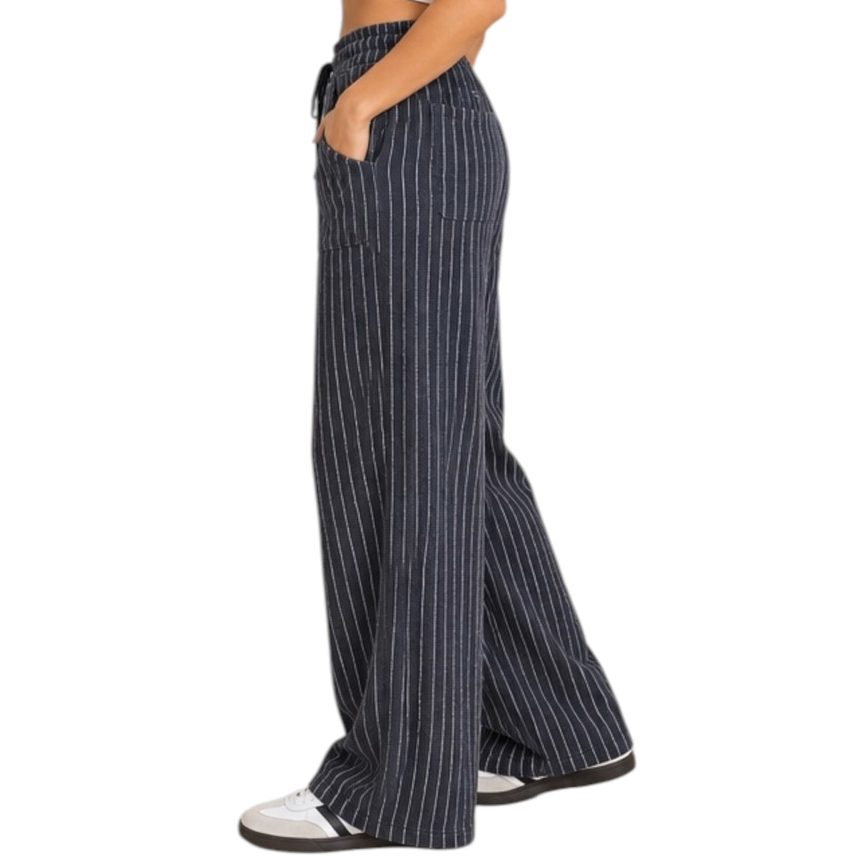 Navy Pinstripe Sweatpant with Elastic Waist