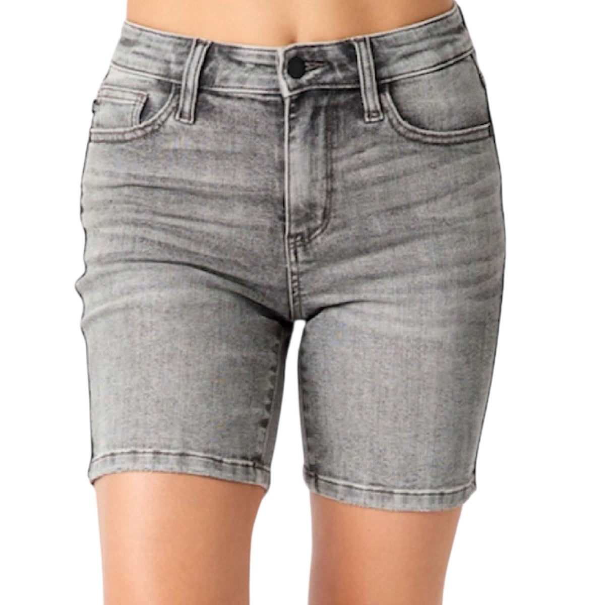 Judy Blue Grey Mid Rise Contrast Wash Bermuda Shorts JB150230