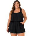 Plus Black Romper With Ruffled Bust