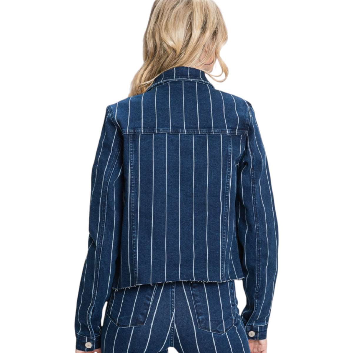 Petra153 P292J-DK Stripe Print Stretch Crop Jacket