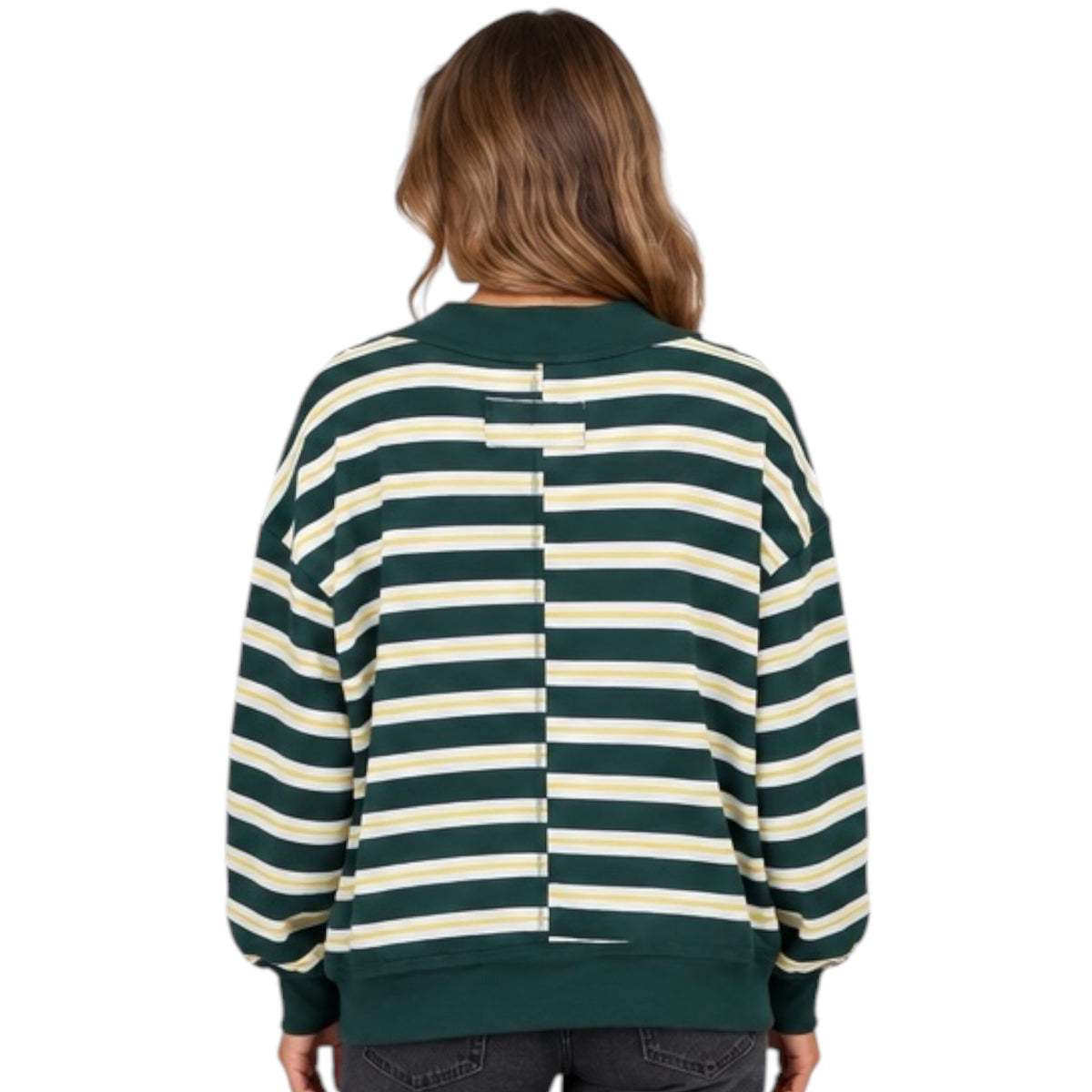 Hunter Green Wide Neck Striped Sweater