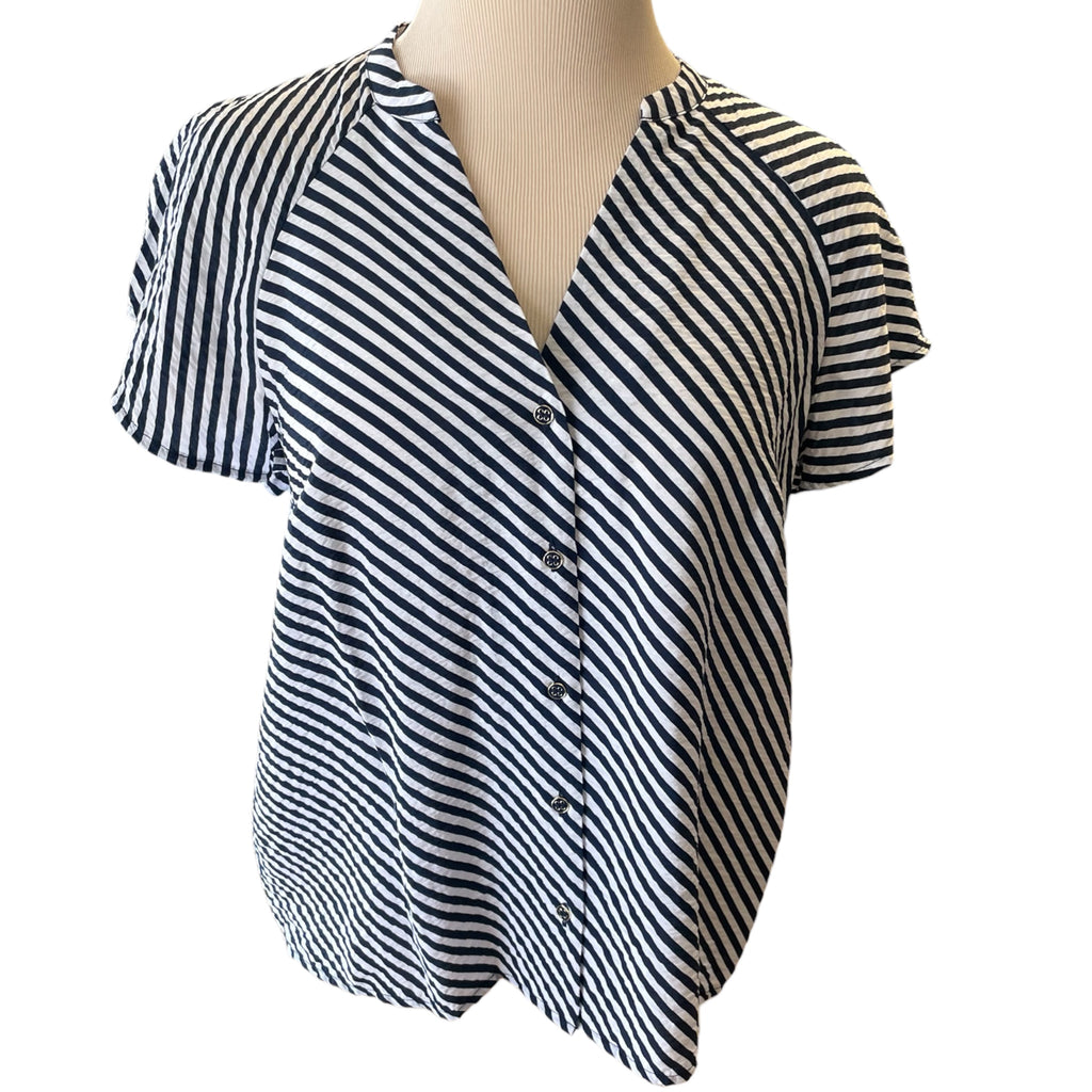 Liz Claiborne Navy & White Striped Button Front Blouse Size S - RF