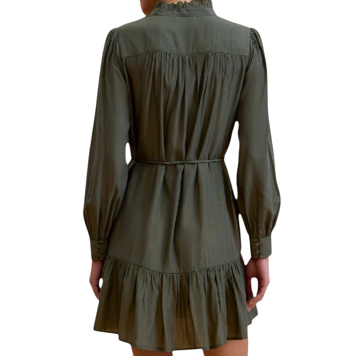 Pine Ruffled Mini Shirt Dress
