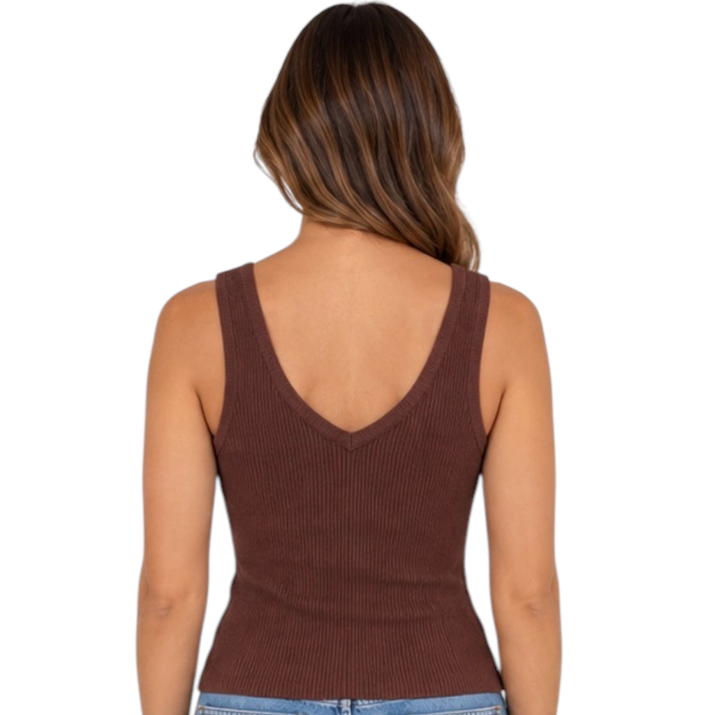 SANCTUARY Knitted Ribbed Button Front Tank Brown Small