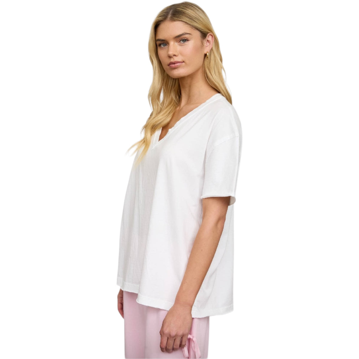 White Washed Relaxed V-Neck Knit Top