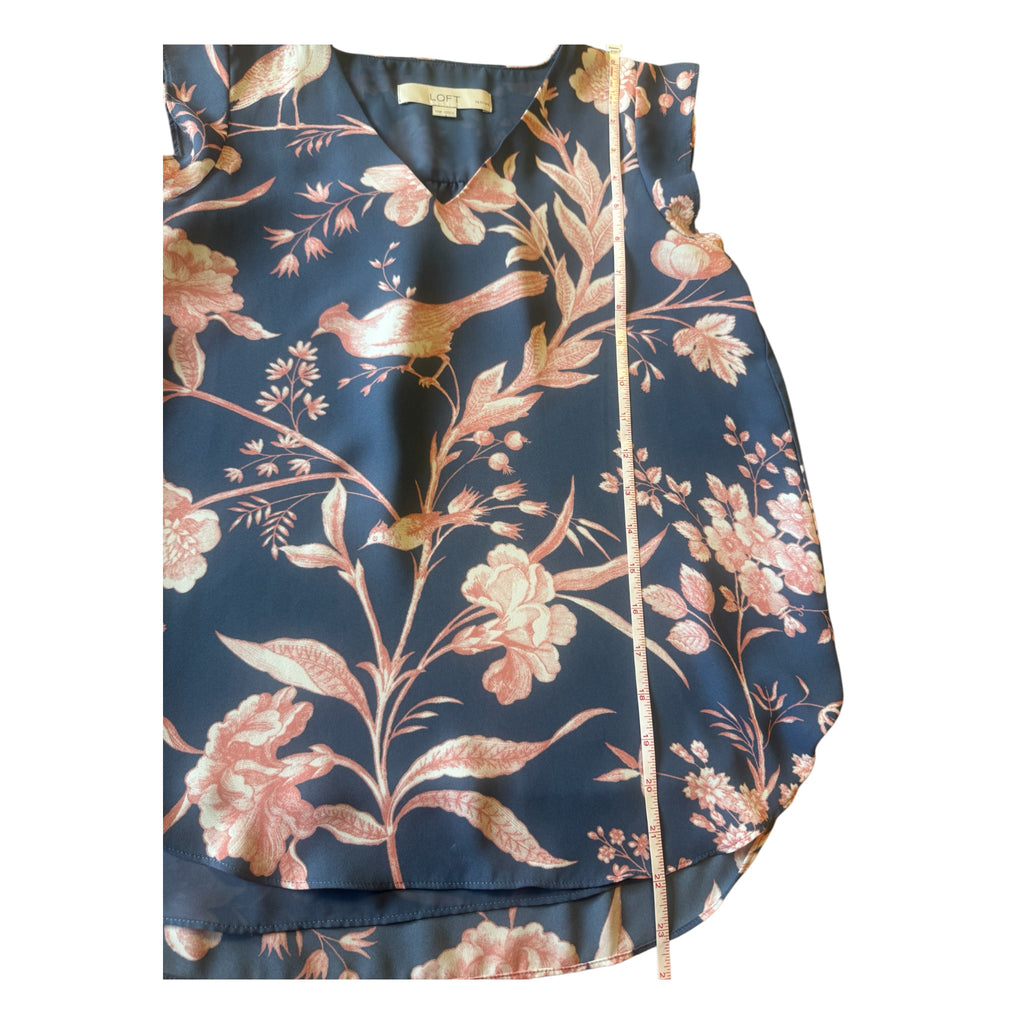 LOFT Slate Blue Sleeveless Floral Blouse Size XXS - RF