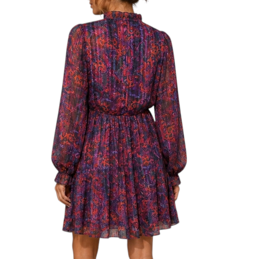 Purple Multi Sheer Print Above Knee Dress S