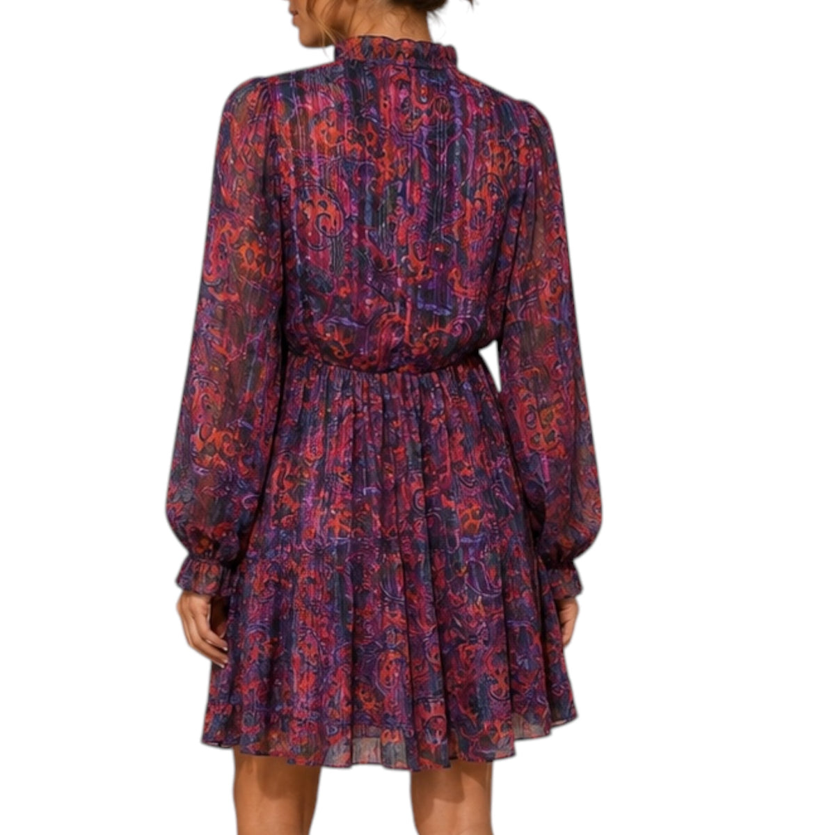 Purple Multi Sheer Print Above Knee Dress S
