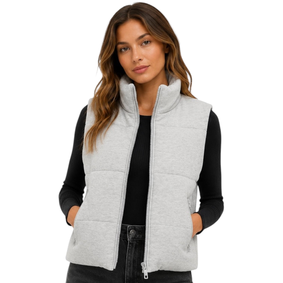 Heather Grey Puffer Vest with Zipper