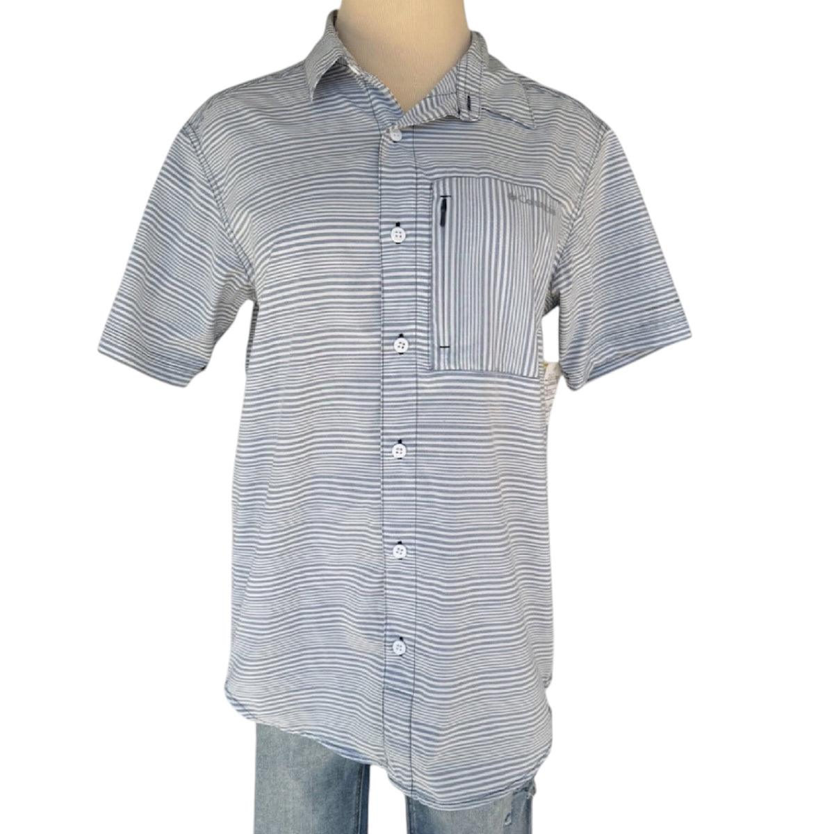 Columbia White and Blue Stripe Short Sleeve Button Up Size Small-RF