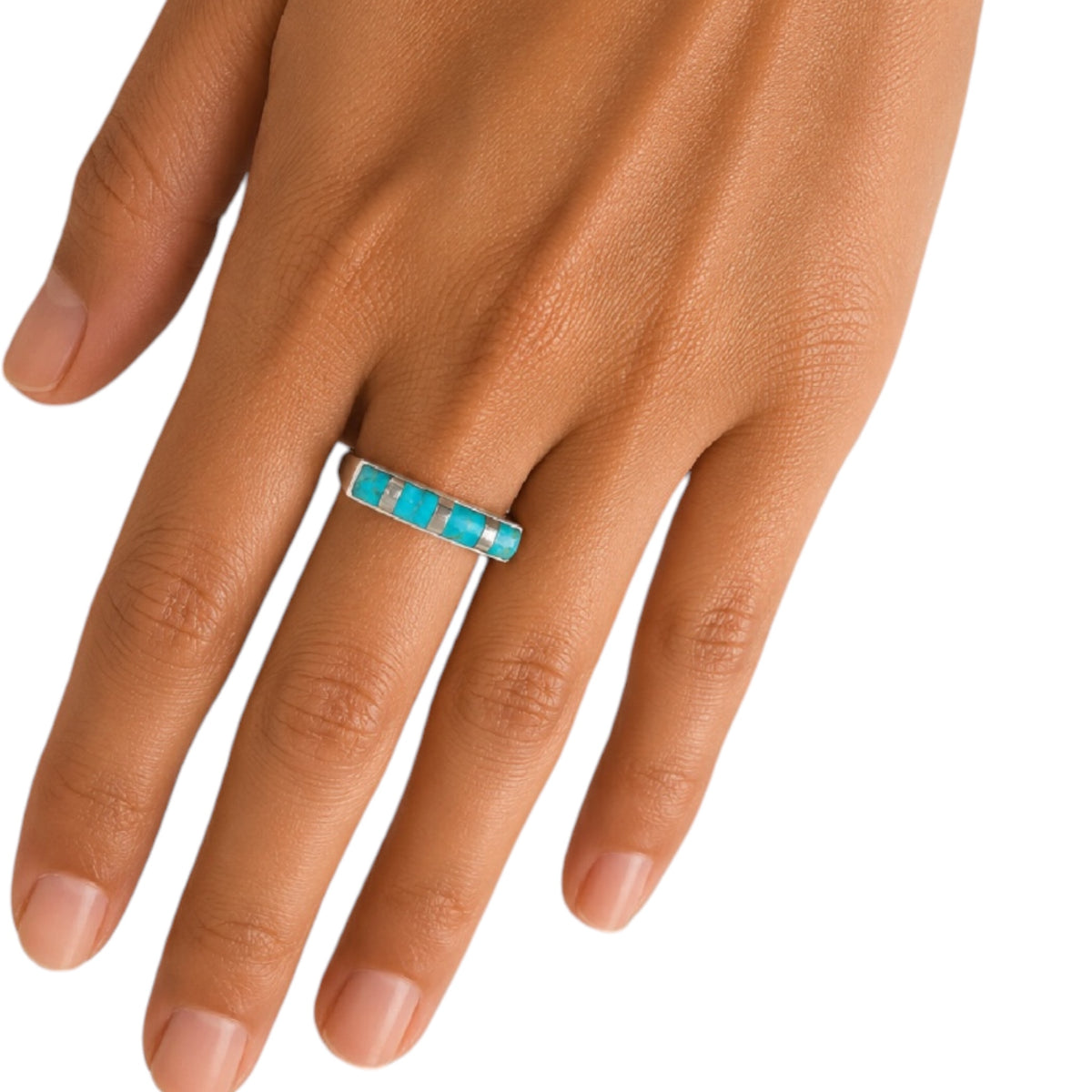 Sterling Silver Turquoise Multi Stone Inlay Ring