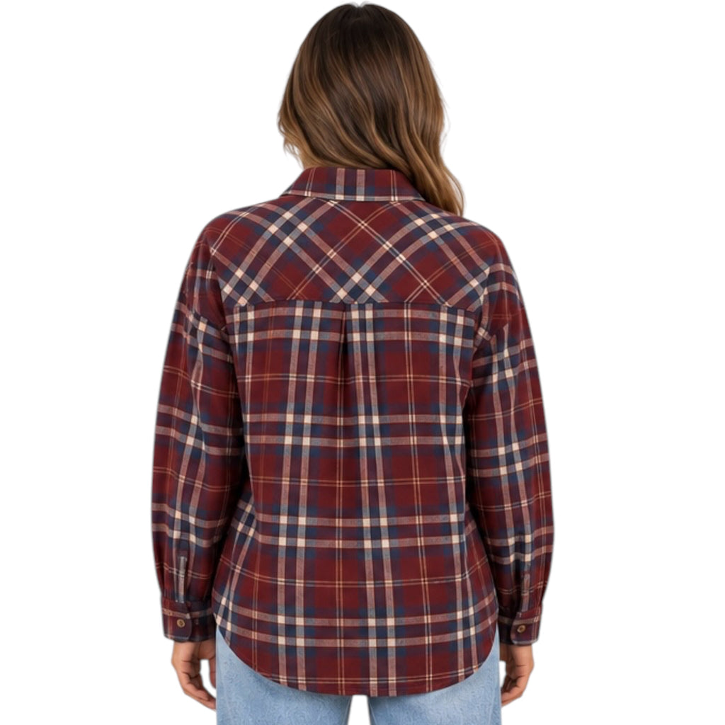 Burgundy Multi Button Down Flannel