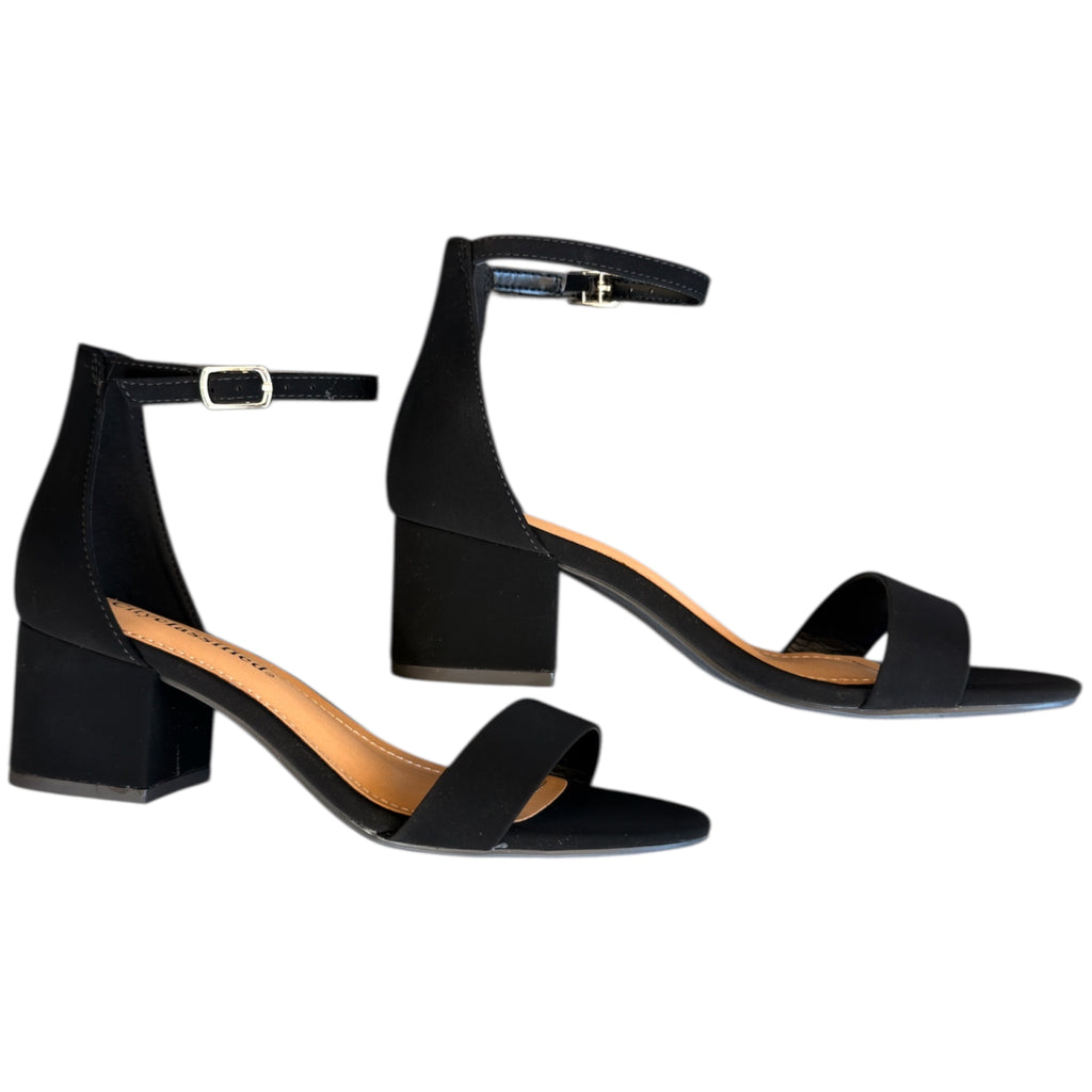 Black Block Heel Ankle Strap Sandal