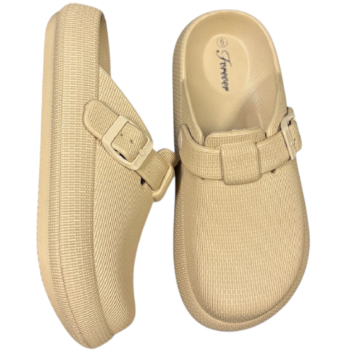 Nude Rubber Textured Clogs with Buckle