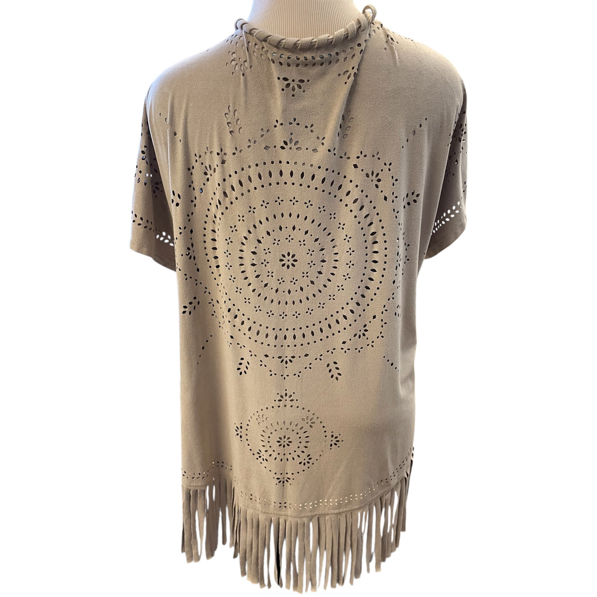 Maurices Light Taupe Fringe Cutout Kimono Size L/XL - RF