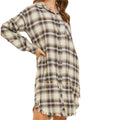 Stone Multi Washed Plaid Button Down Shirt Dress