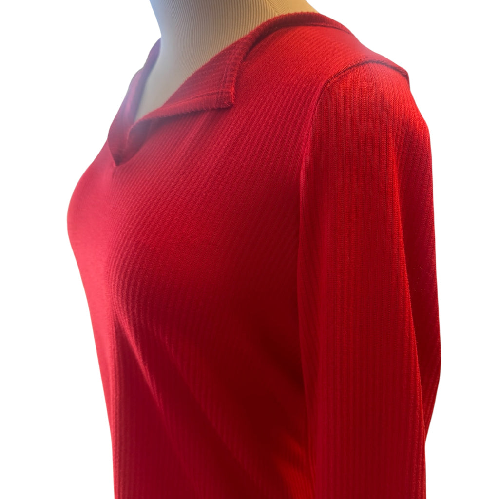 Sleep Chic Red V-Neck Ribbed Long Sleeve Top Size S - RF