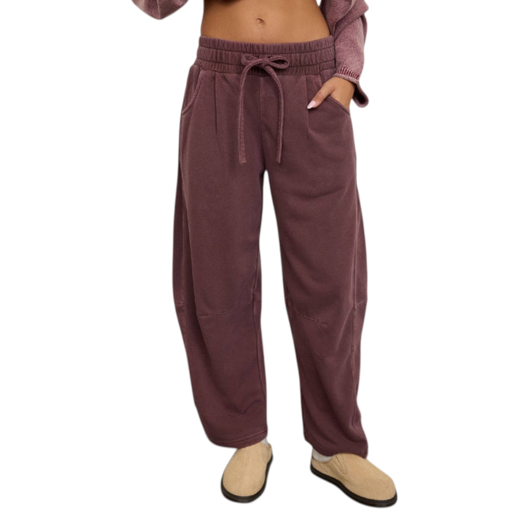 Maroon Smocked Waist Wide Leg Sweatpants