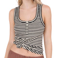 Black Striped Button Down Fitted Knit Tank Top