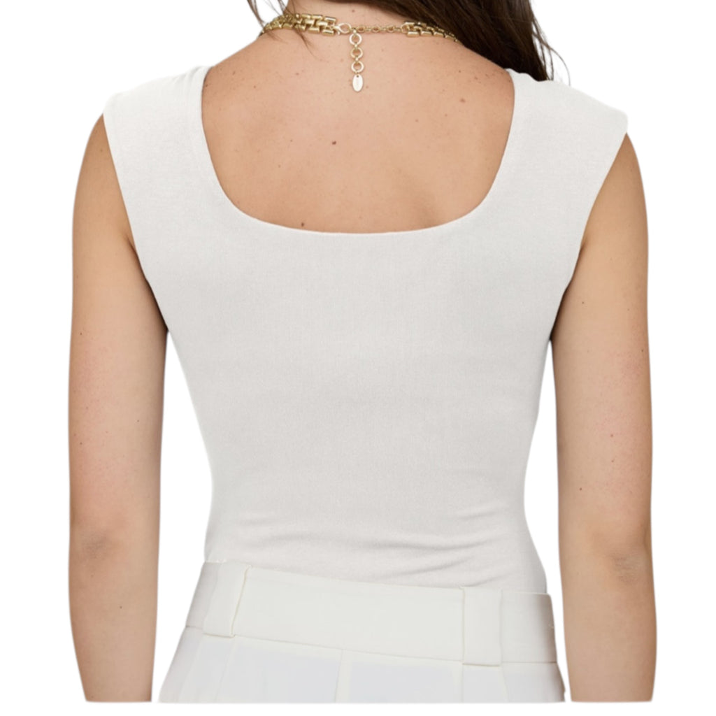 Off White Scoop Neck Short Sleeve Knit Bodysuit