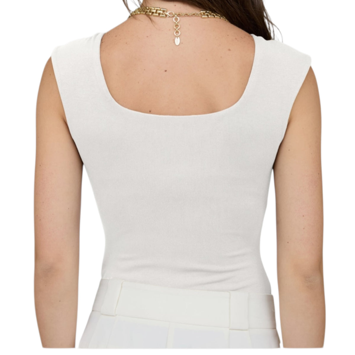 Off White Scoop Neck Short Sleeve Knit Bodysuit