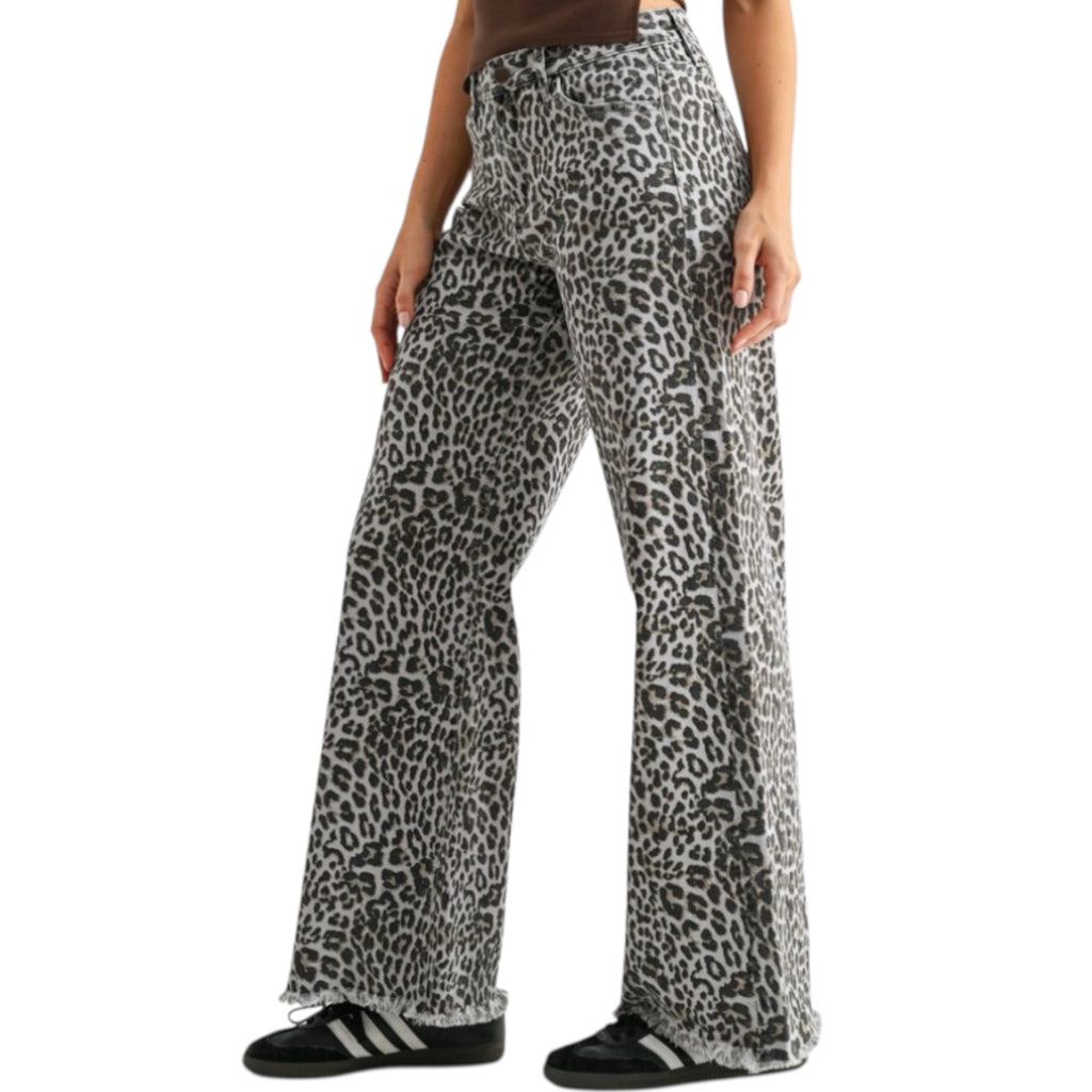 MICA MDP-W3903 H/R Wide Leg Frayed Hem Leopard