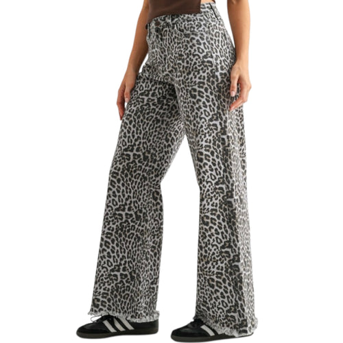 MICA MDP-W3903 H/R Wide Leg Frayed Hem Leopard
