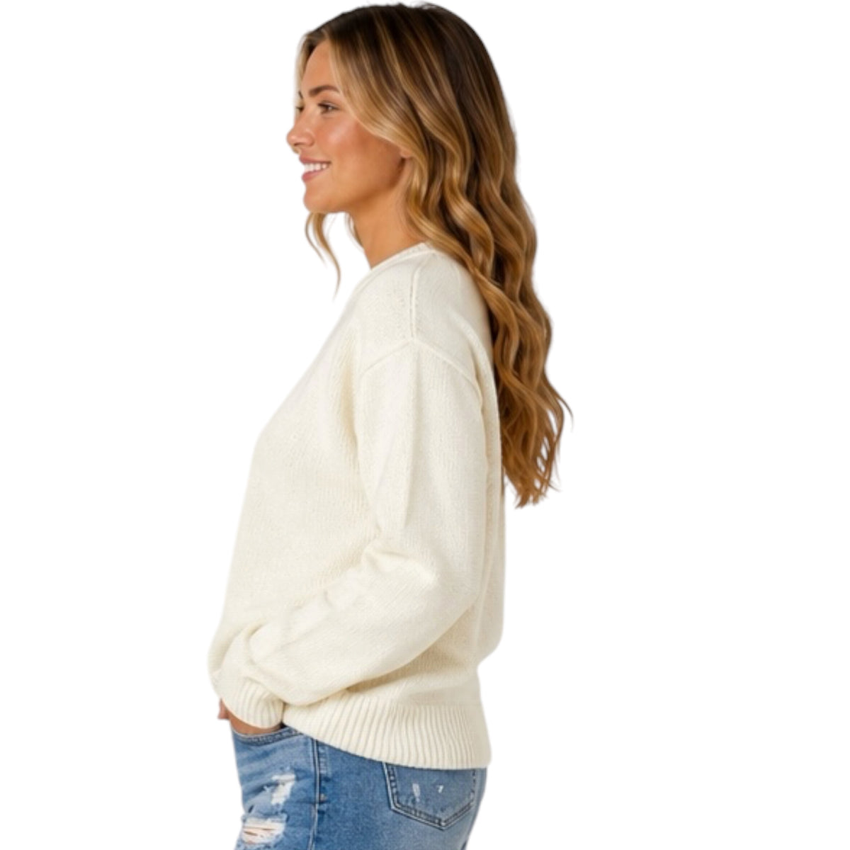 Whip Cream Knitted Crew Neck Sweater