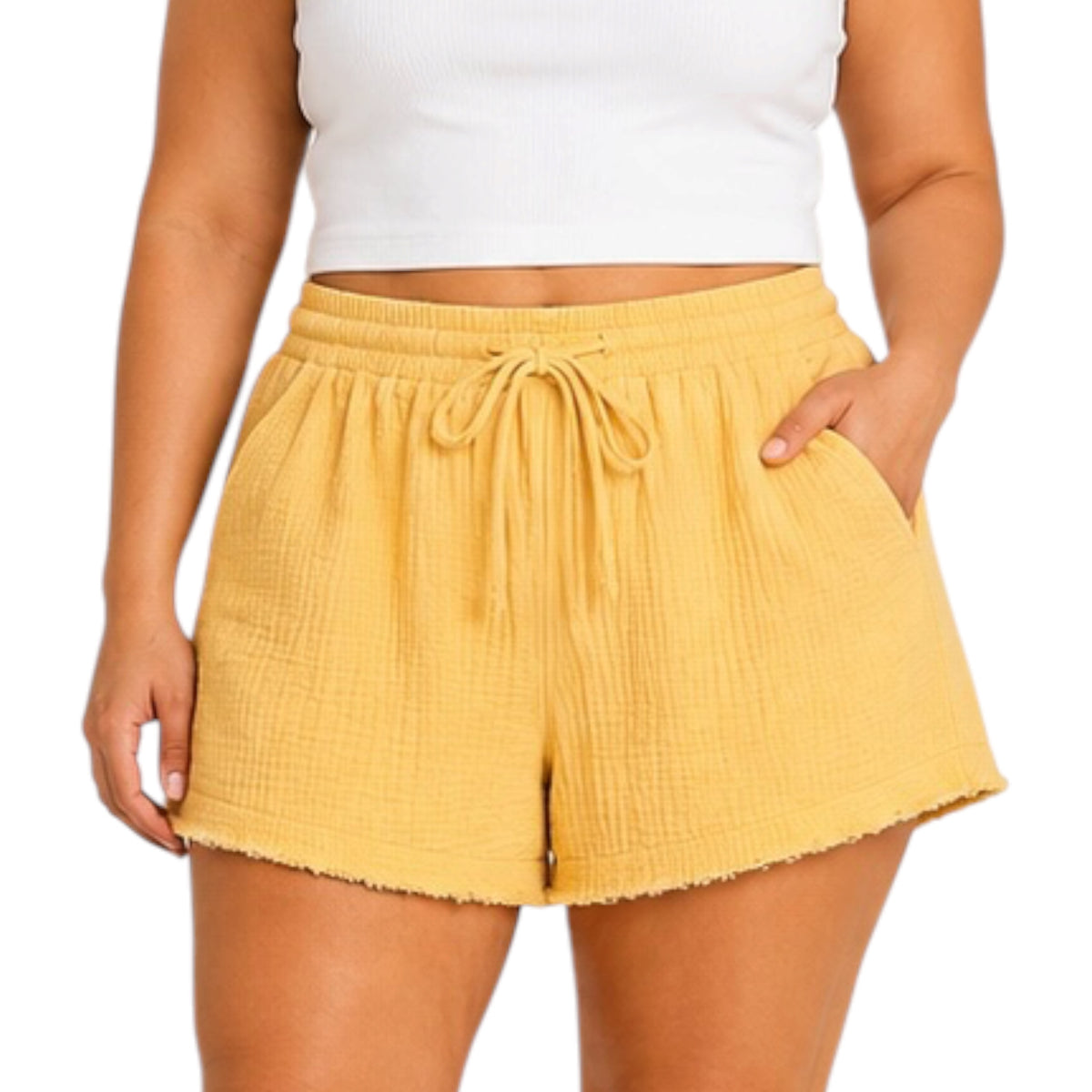 Plus Dusty Yellow Gauze Shorts