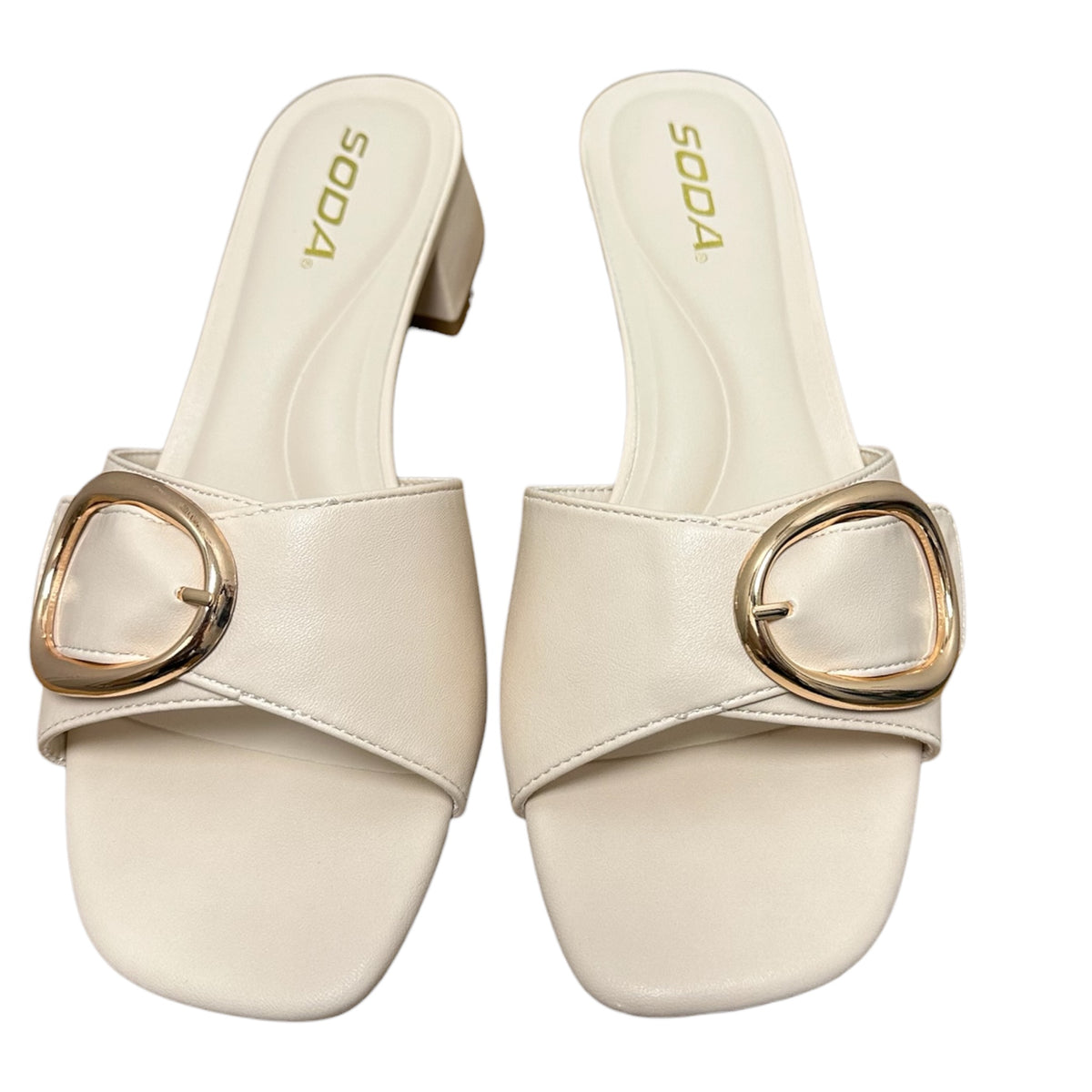 Uzona Beige Buckle Block Heel Sandal