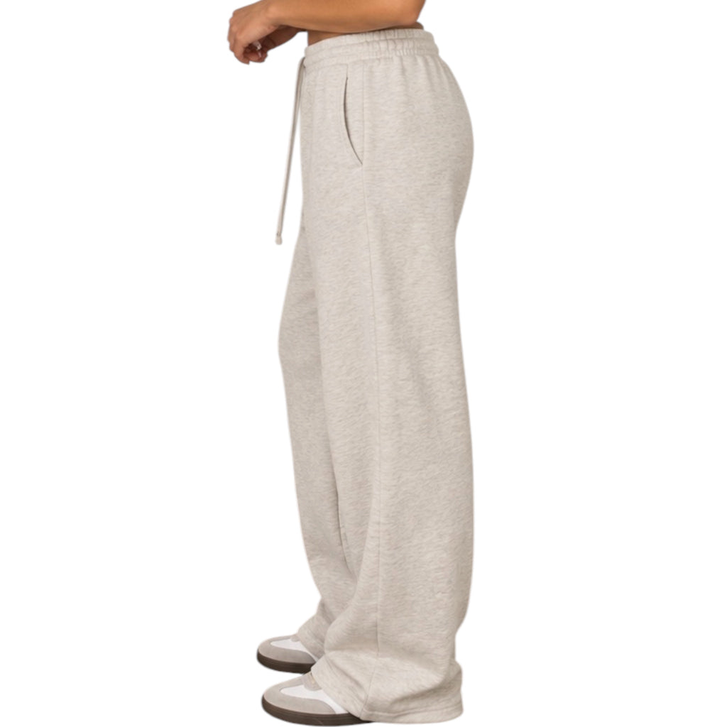 White Melange Relaxed Wide Leg Sweatpants