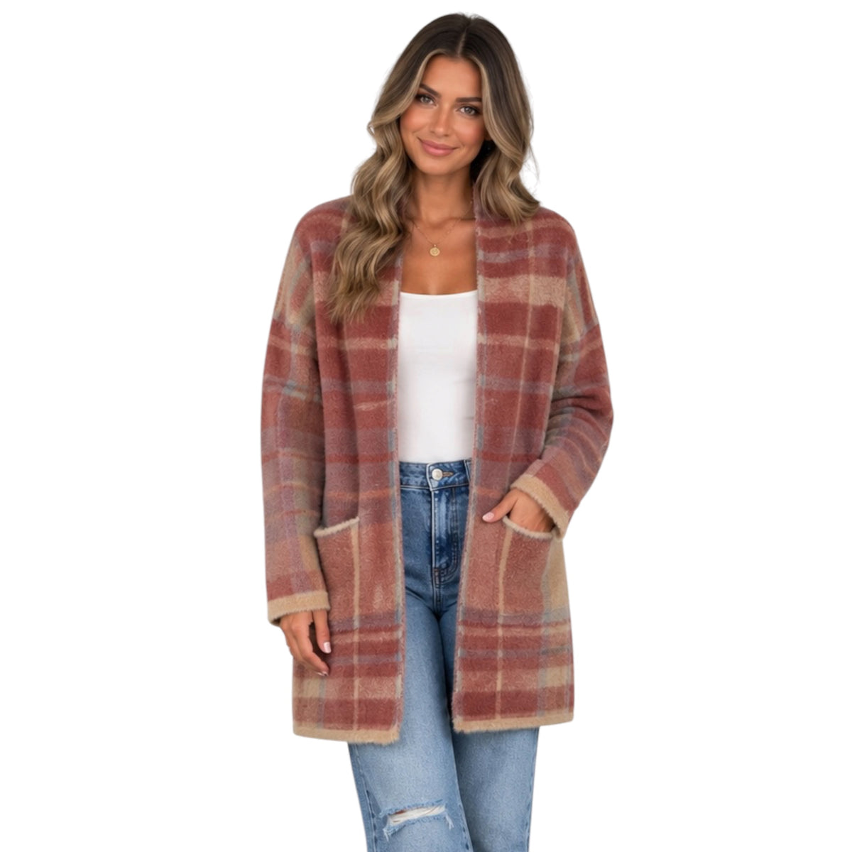 Mauve Plaid Cardigan