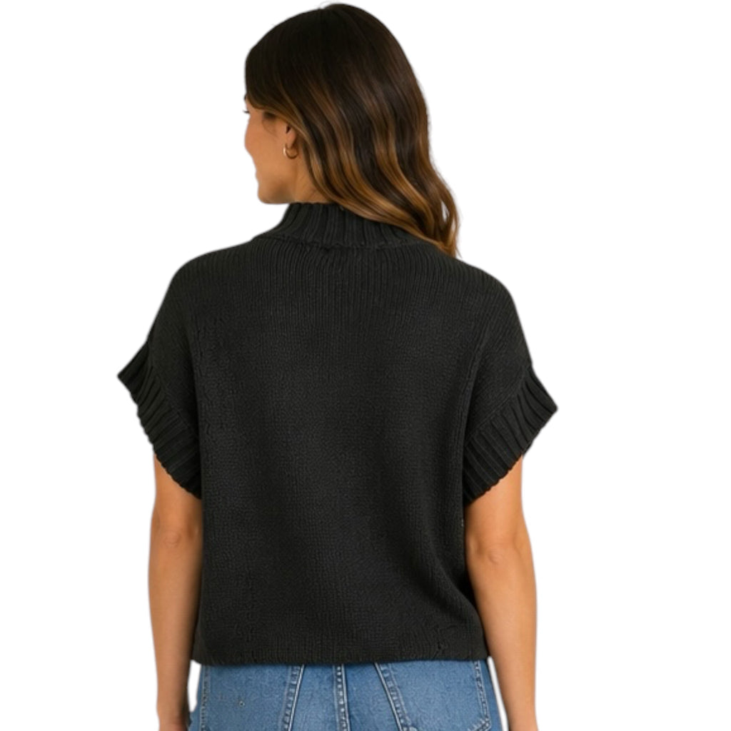 Black Sleeveless Sweater with Pumpkin Pattern High Neckline