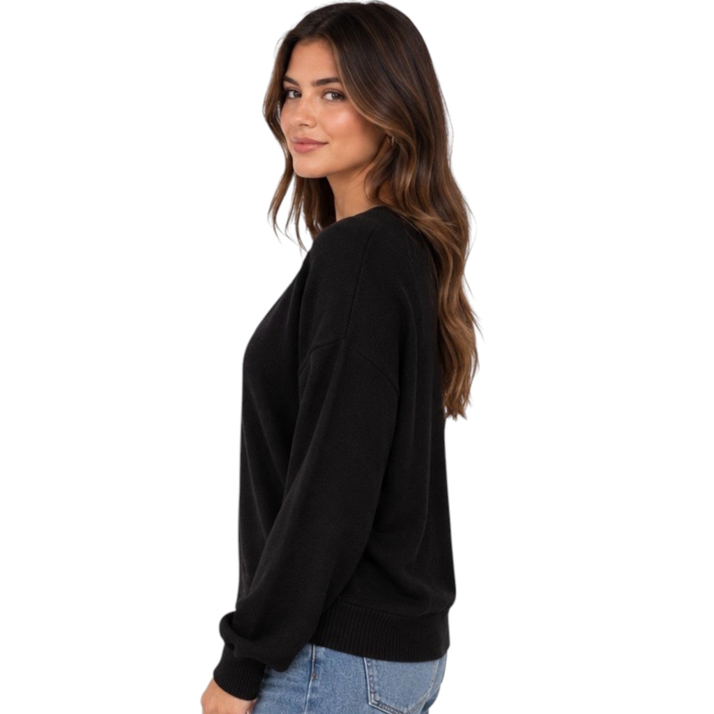 Black V-Neck Long Sleeve Top