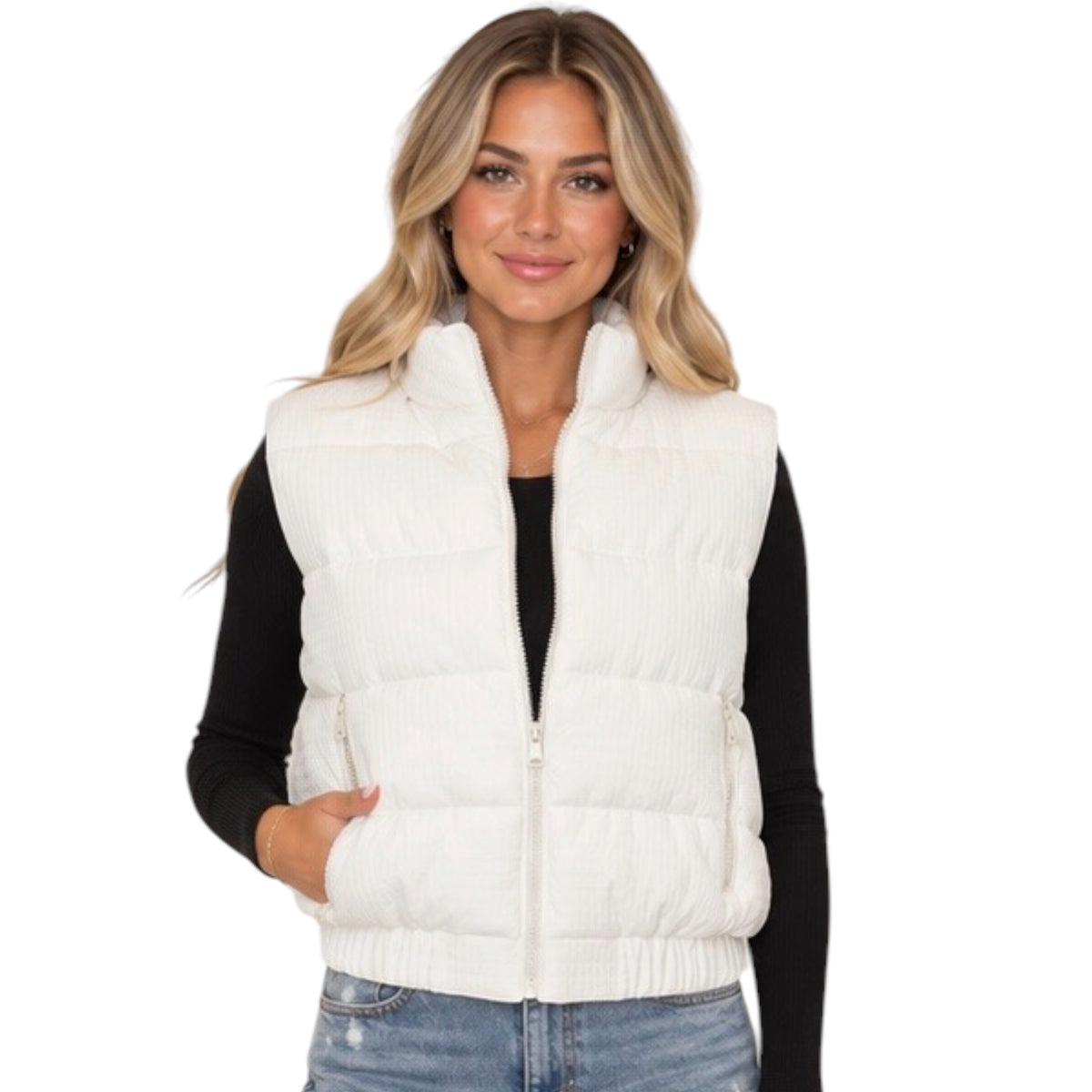 Cream Textured Puffer Vest