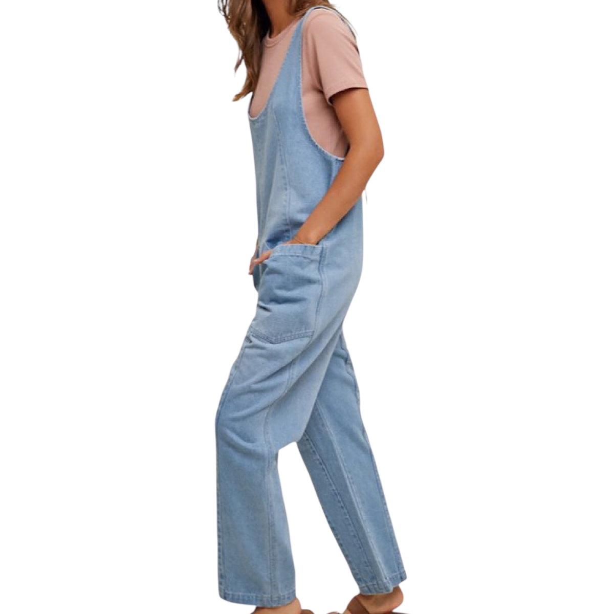 Denim Overall with Open Back Detail