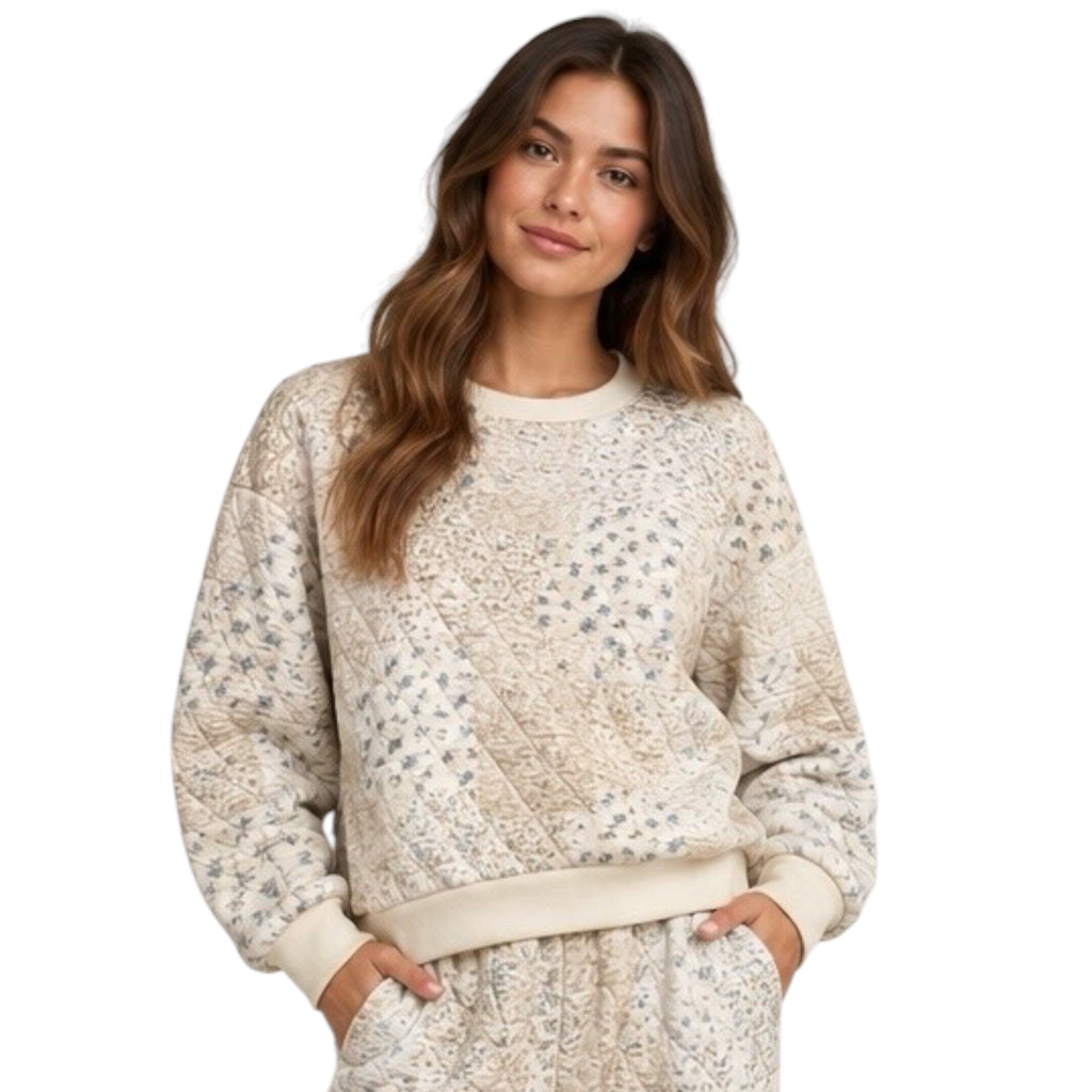 Cream Floral Patchwork Top and Pant Set