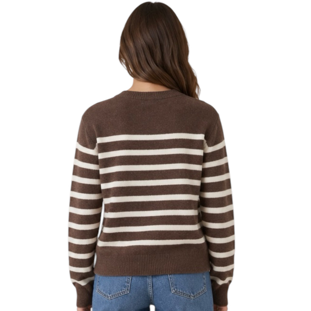 Brown/Cream Long Sleeve Crew Neck Sweater