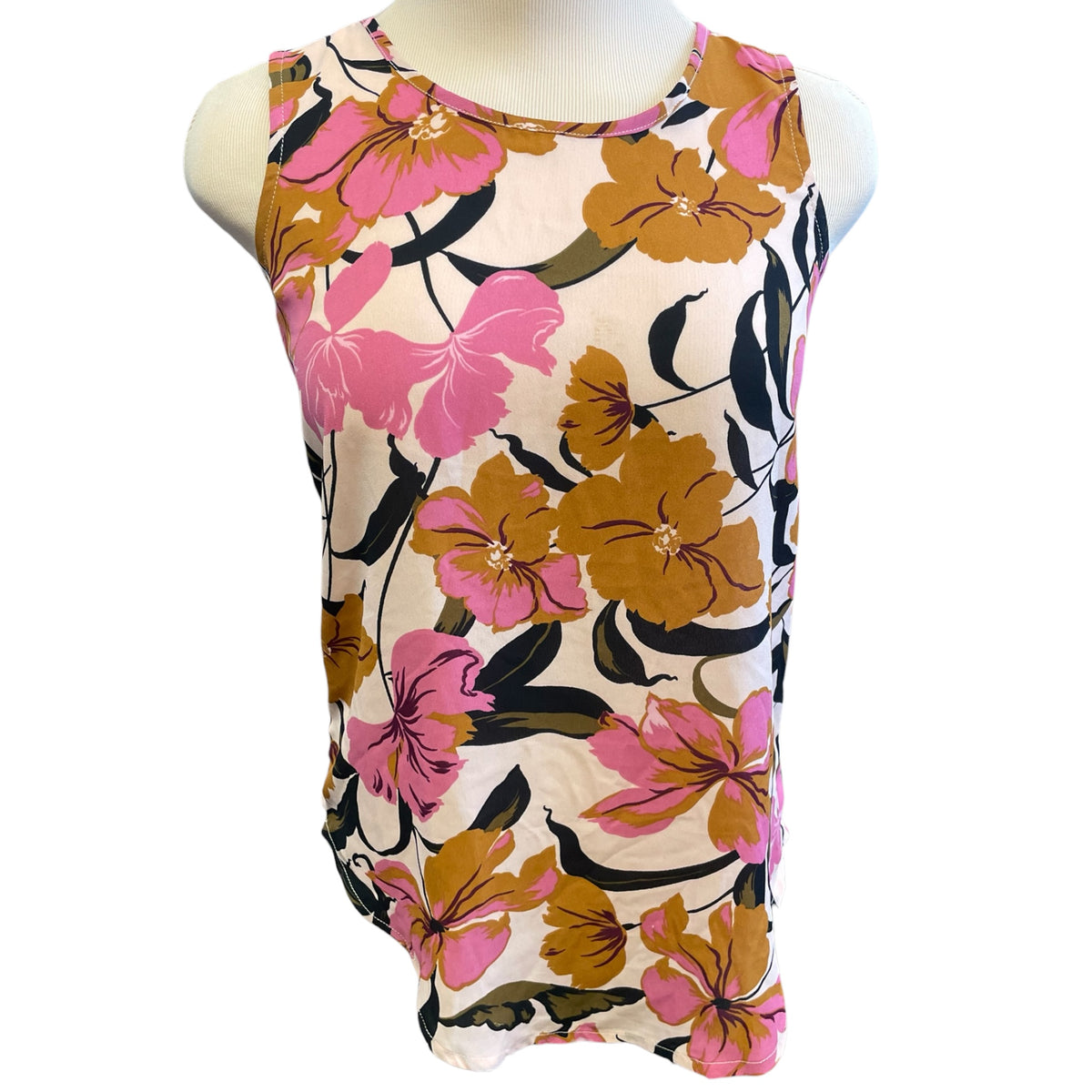 Maurices Irish Cream & Golden Brown Sleeveless Floral Blouse Size XS - RF