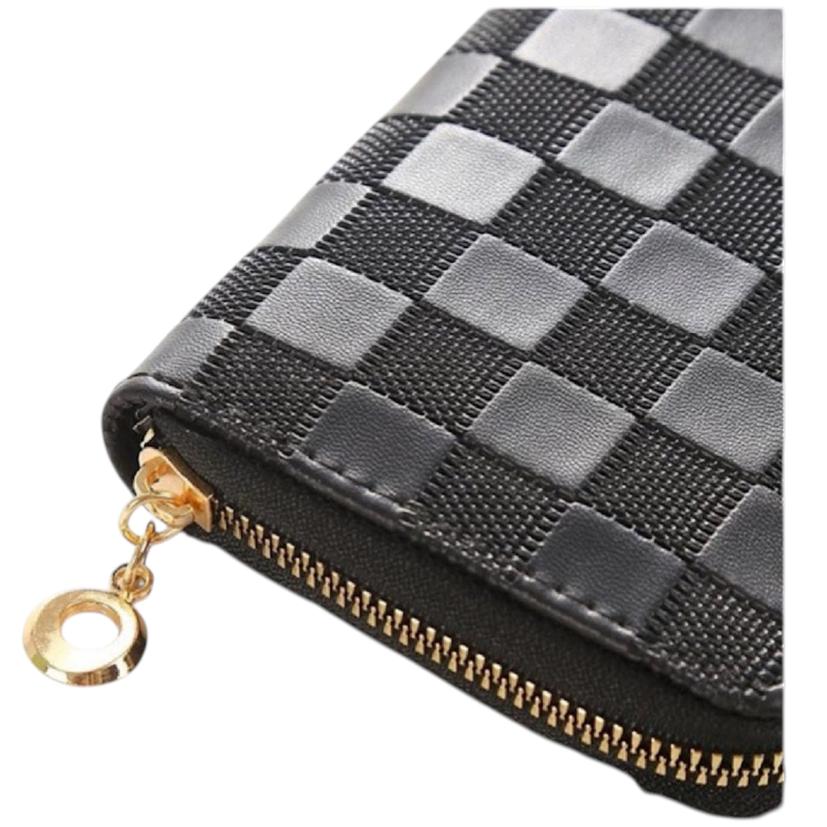 Black Checkered Monogram Vegan Leather Long Wallet