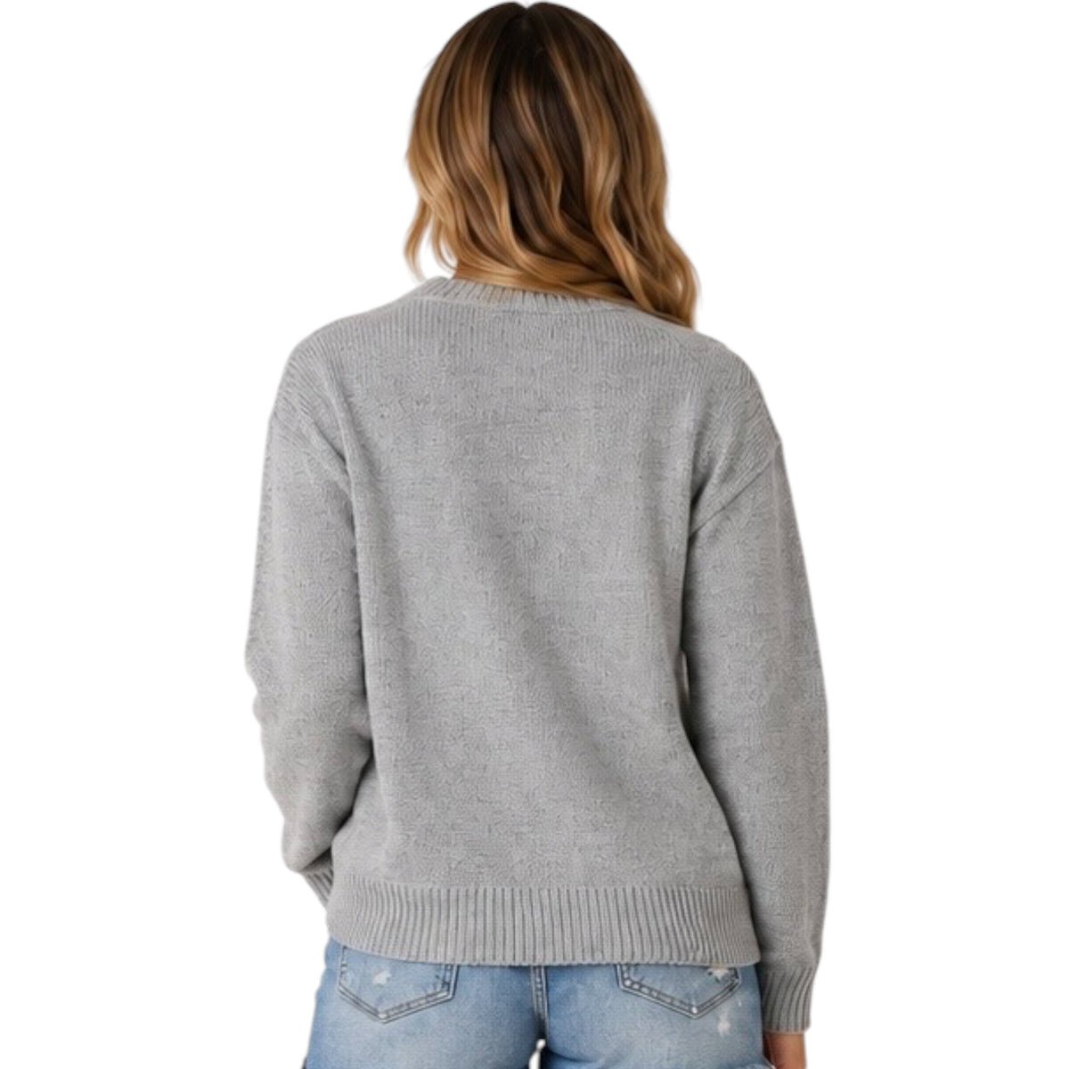 Heather Gray Knitted Crew Neck Sweater